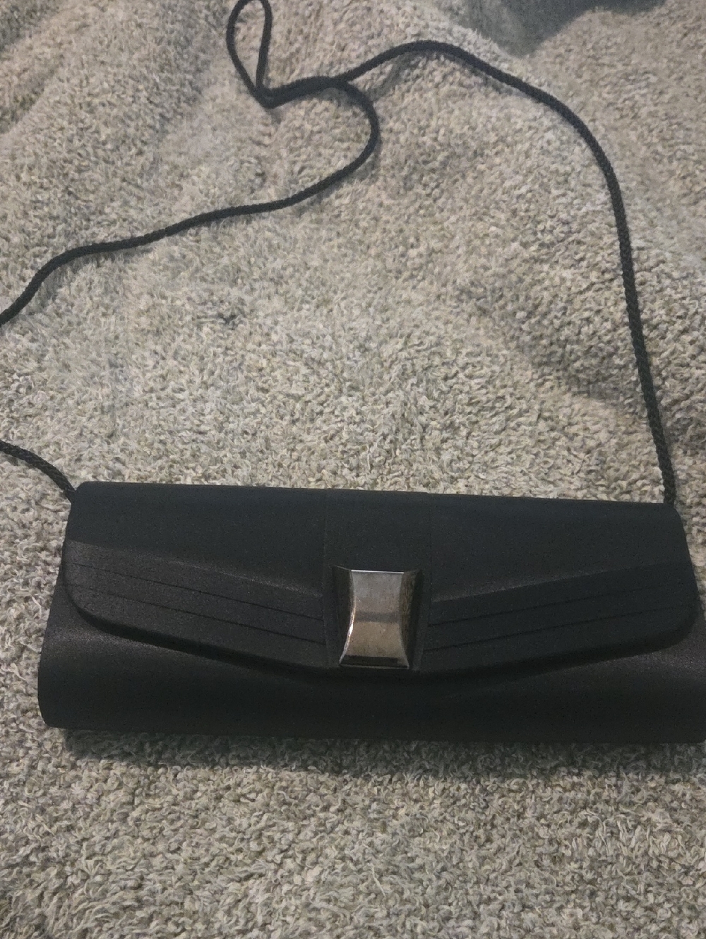 Vintage La Regale Black Satin Evening Clutch with Dark Silver Accent